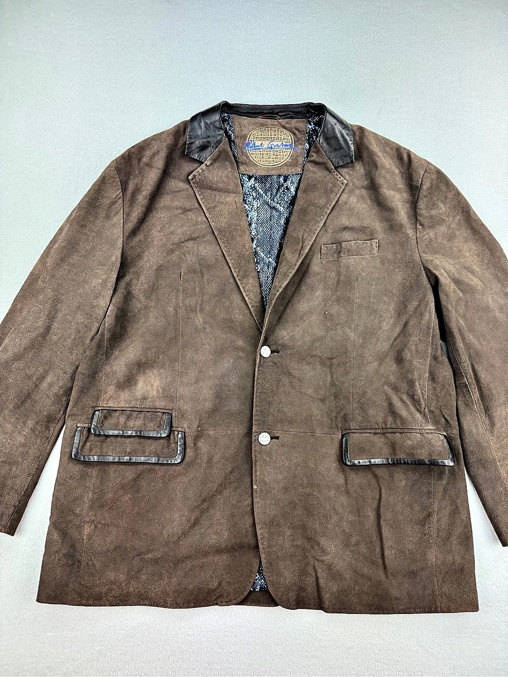 Robert Graham Mens Brown Suede Leather Sport Coat Jacket Snake Lining Sz 48